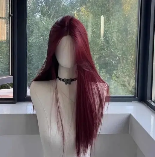 Red Wig Long Straight Lace Front Wig for Woman Nature Synthetic Lace Wigs for Cosplay Daily Use Heat Resistant headband wigs