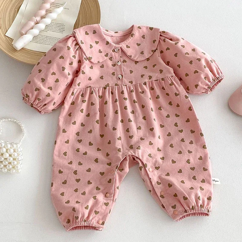 2024 New Autumn Infant Baby Girls Jumpsuit Long Sleeved Cotton Print Newborn Baby Girls Bodysuits Baby Girls Clothing