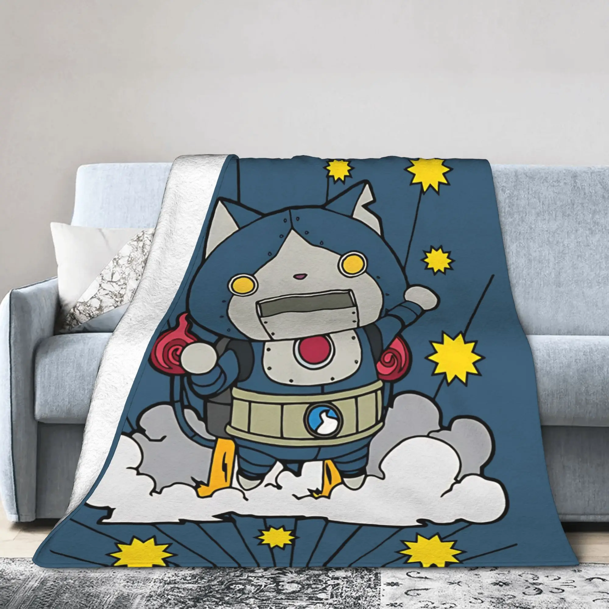 Yokai Watch Game Flannel Throw Blankets Robonyan Blankets for Sofa Bedroom Soft Bedspread
