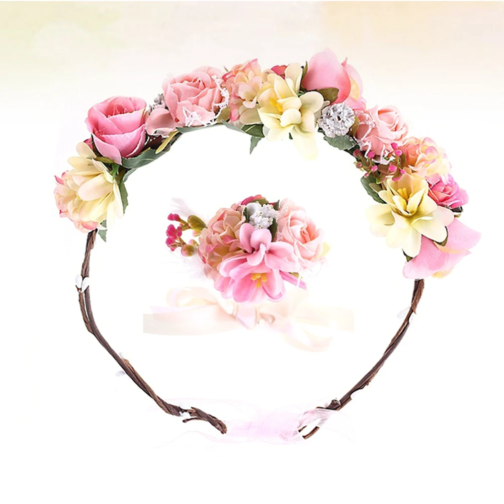 

Floral Wreath Hairband Pink Sweet Elegant Headwear Girls Wreath Headwear Photo Prop For Wedding Travel