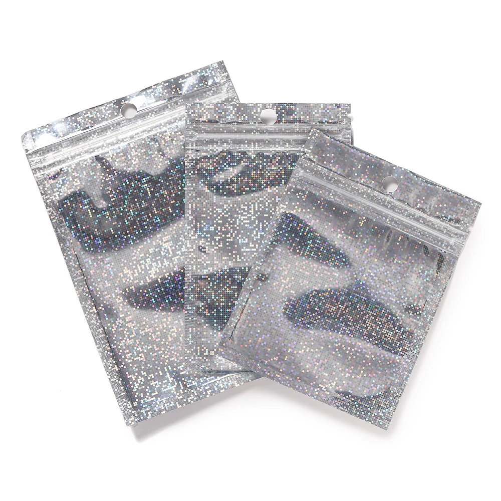

100PCS Small Clear Front Hologram Star Laser Ziplock Bag Resealable DIY Jewelry Nail Beauty Storage Packaging Pouches