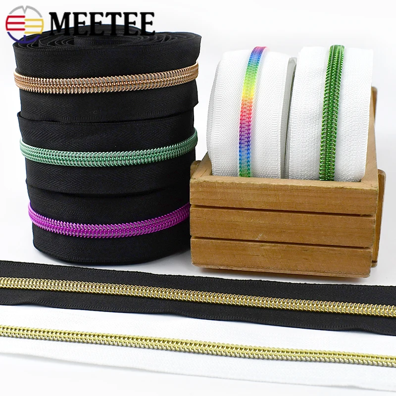 2/3/5M Meetee 5# Nylon Zippers Tapes for Sewing Bag Clothing Decor Zips By The Meter Closures Coil Zipper Repair Kit Accessories