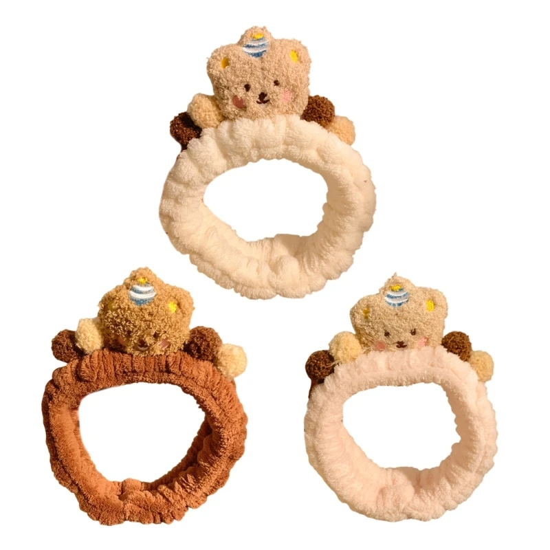 Mxmb peludo urso marrom hairhoop para feminino rosto lavagem pelúcia maquiagem hairband festa traje acessório cuidados com a