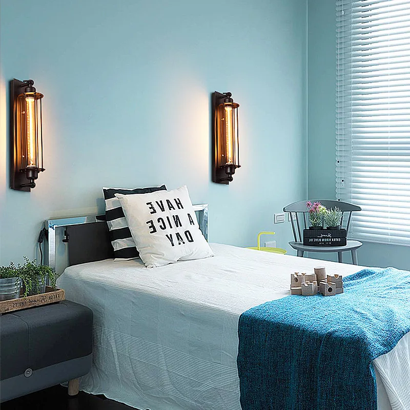 Wall bedside premium feeling retro bedroom wall atmosphere feeling American industrial wind staircase