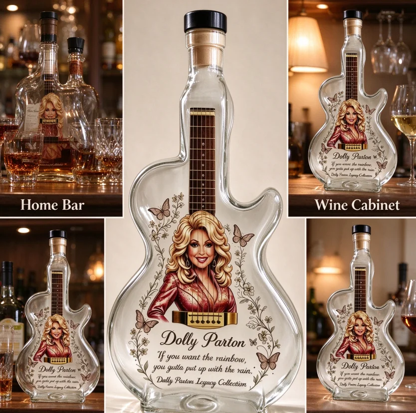 Dolly Parton Guitar Glass Liquor Decanter Whiskey Bottle Home Bar Decor Fan Collectible Gift