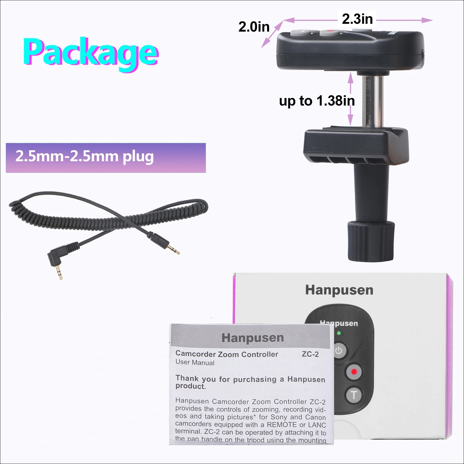 Camcorder Lanc Zoom Remote Controller with 2.5mm Jack Cable Video Recording, Zoom Commander, Take Photos for Sony Canon Cameras