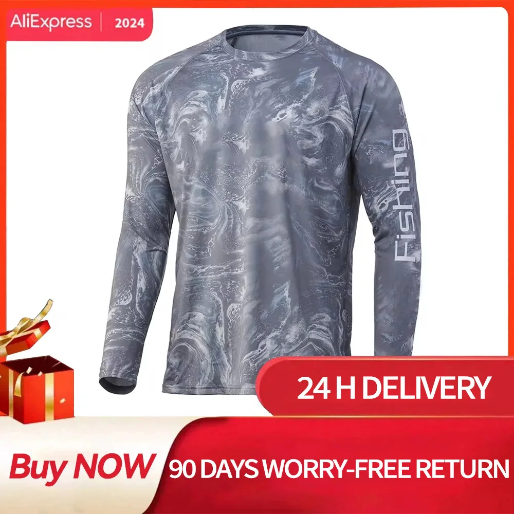 Men's Shirt UV Protection Outdoor Sports Crewneck Tops,Running Sun T-Shirts UPF50+ Men's Long Sleeve Fishing Shirt - Breathable