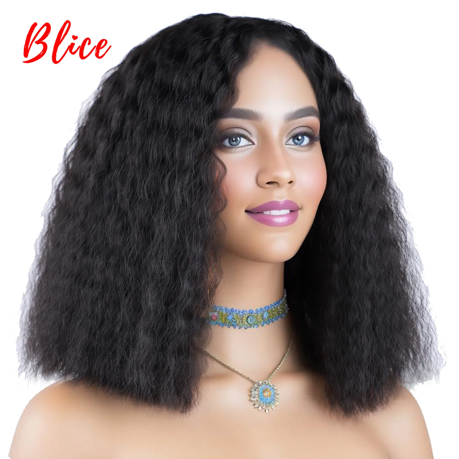 Blice Synthetic Wigs With Skin Topper Hair 12Inch Short Bob Wig Kinky Curly Black Brown Fluffy & Soft Loose Wavy Daily Blonde