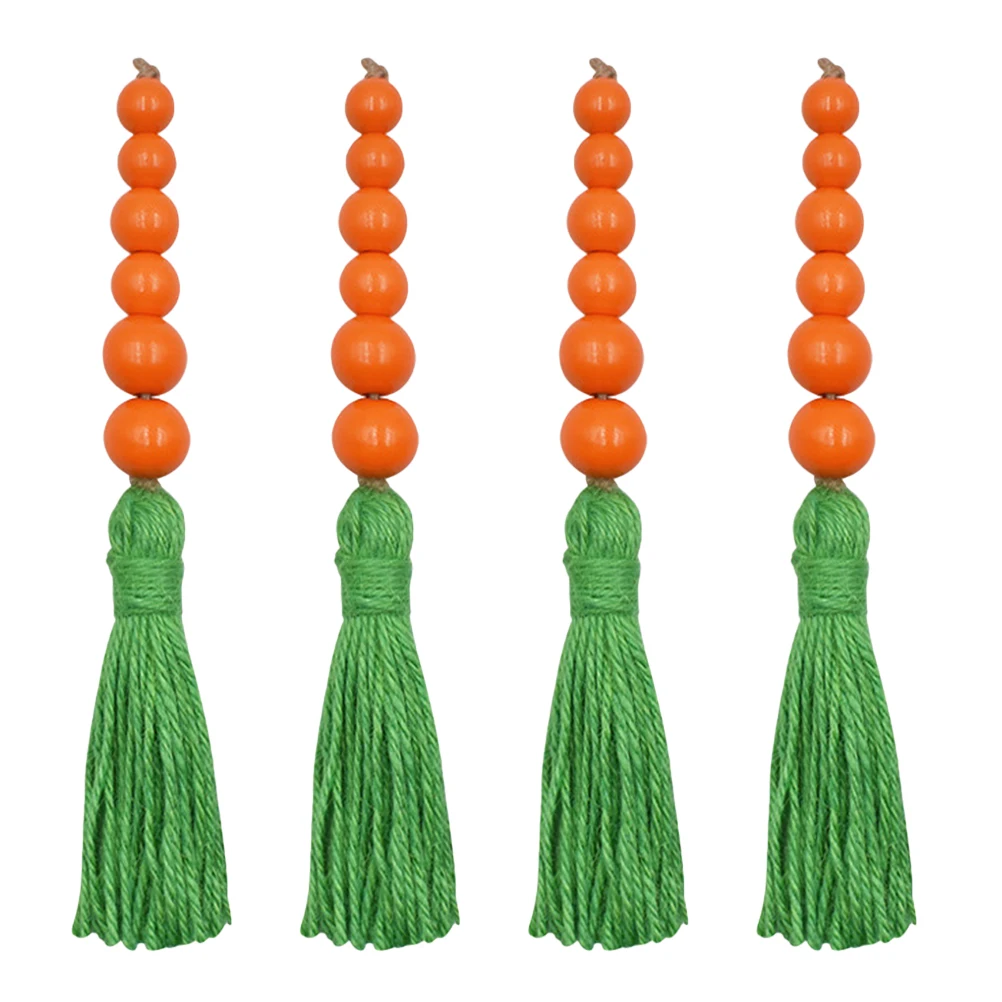 

4Pcs DIY Easter Wooden Bead Garland Carrot Tassel Pendant Rustic Beaded Hanging Ornament for Wall Door Home Decor
