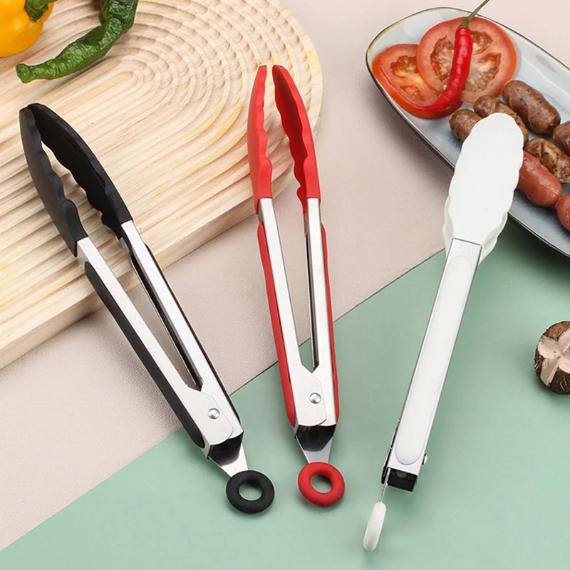Kitchen Cooking Tongs Heat Resistant Stainless Steel BBQ Tools with Silicone Tips For Salad Grill Accessories Locking Food Tong