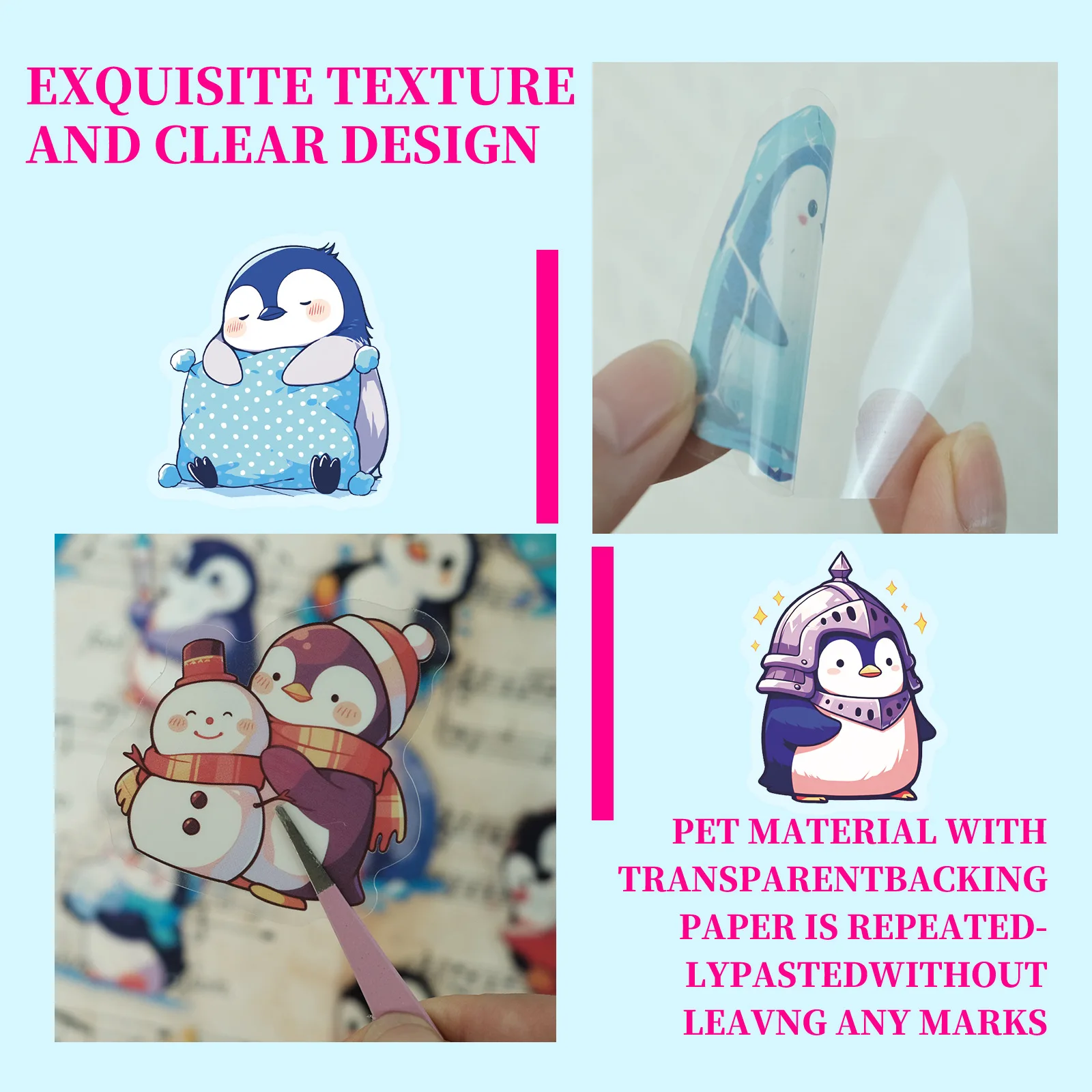 5PCS Cute Penguin PET Cartoon Waterproof Stickers, Decoration Luggage Notebook Laptop Window Sticker Decals