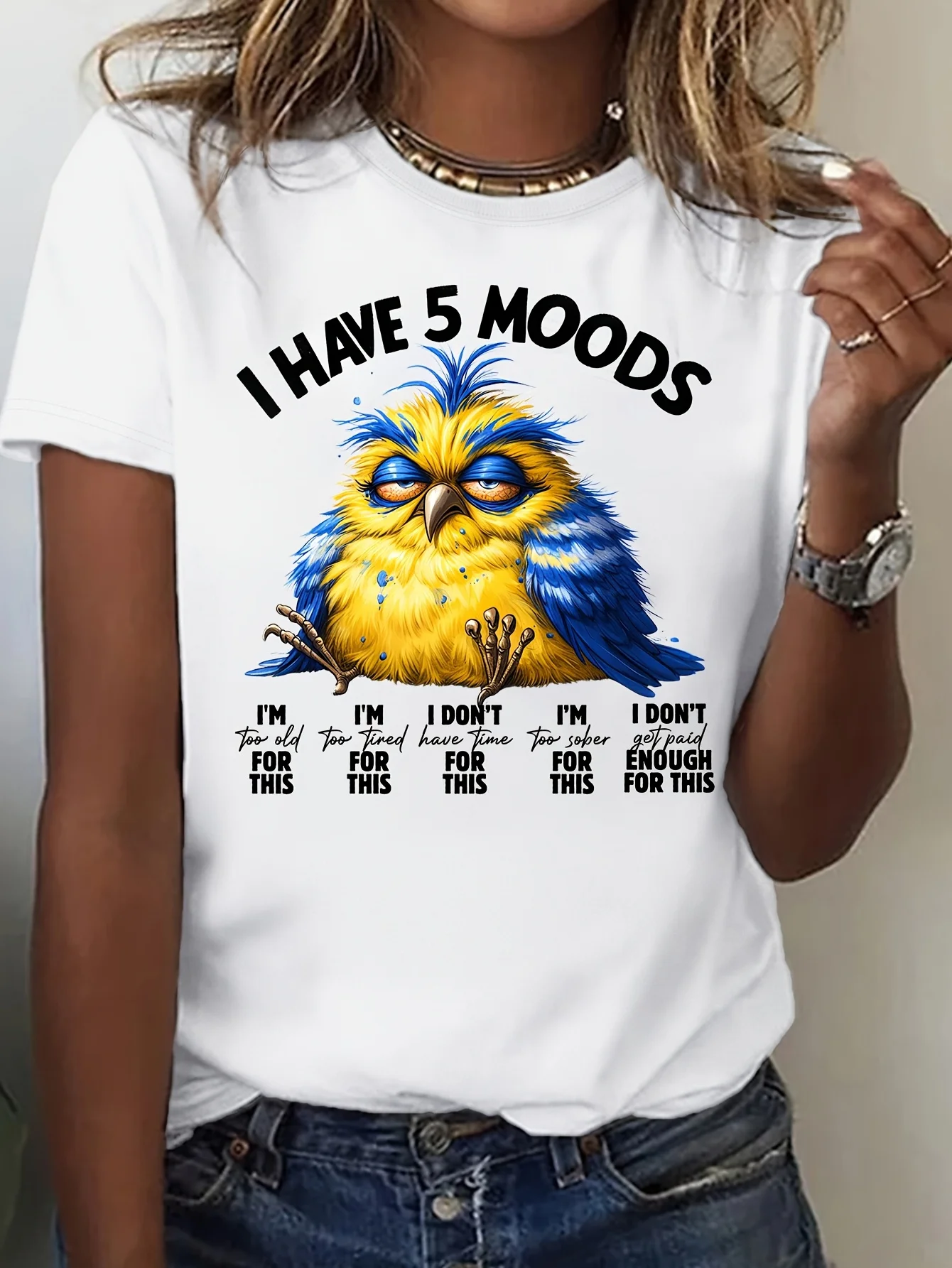 

Funny Sarcastic Bird Women's Funny Animal Print Crew Neck T-Shirt Comfortable And Trendy for Spring/Summer