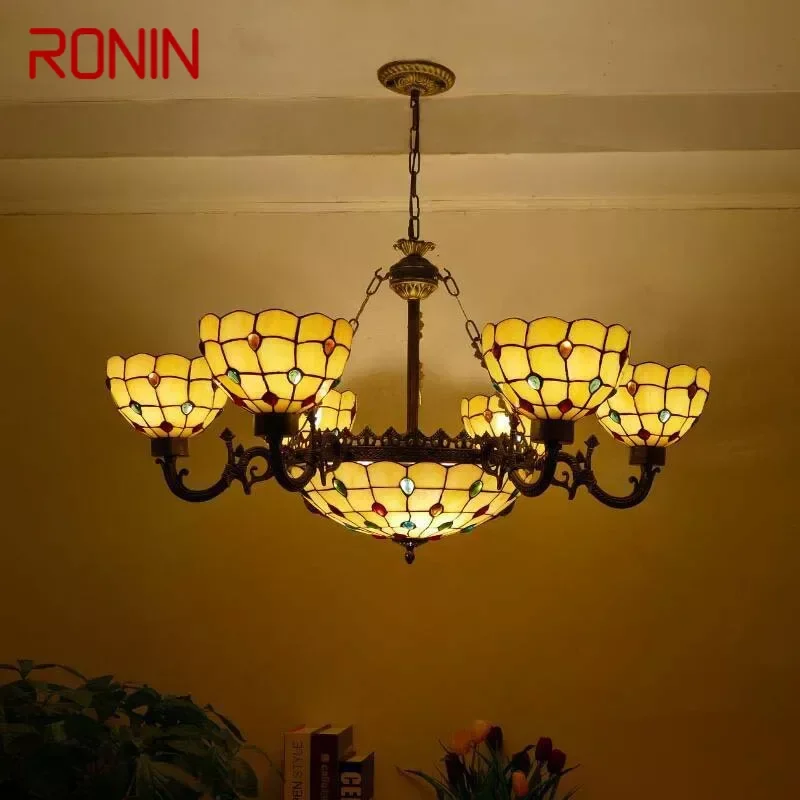 

RONIN Tiffany European Living Room PendantLamp Vintage Creative Color Glass restaurant Bedroom Hotel Chandelier