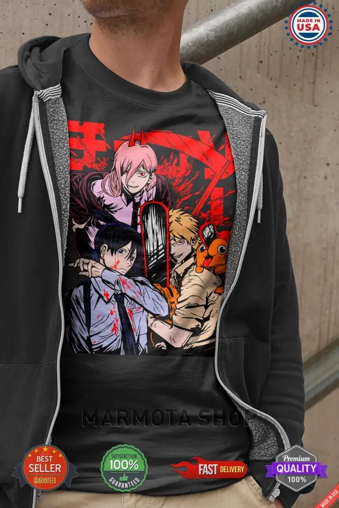 Power Denji Shirt Chainsaw Man Anime Tee T-Shirt Waifu Ecchi Sexy Makima Devil