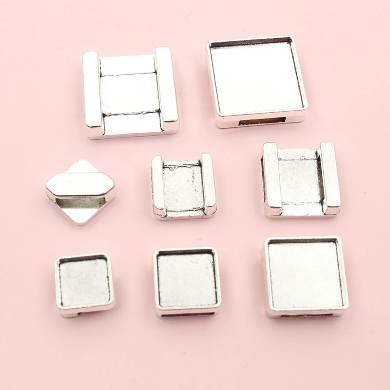 New Fashion 10pcs 10-20mm Inner Size Bronze Silver Plated Square Cabochon Base Setting Pendant,Fit  20mm Square Glass Cabochons
