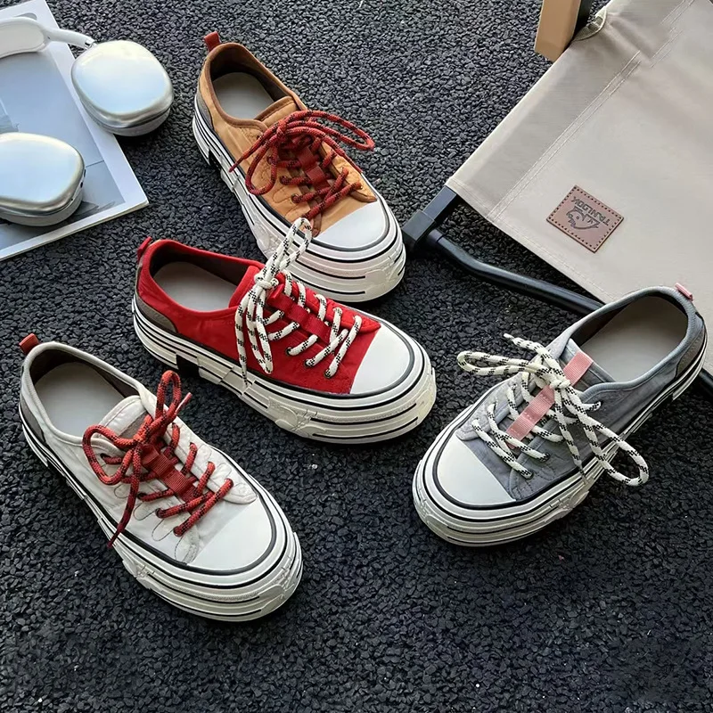 Women's Platform Canvas Sneakers New Fashion Contrast Color Lace Up Casual Shoes Low Top Walking Trainers Streetwear Footwear