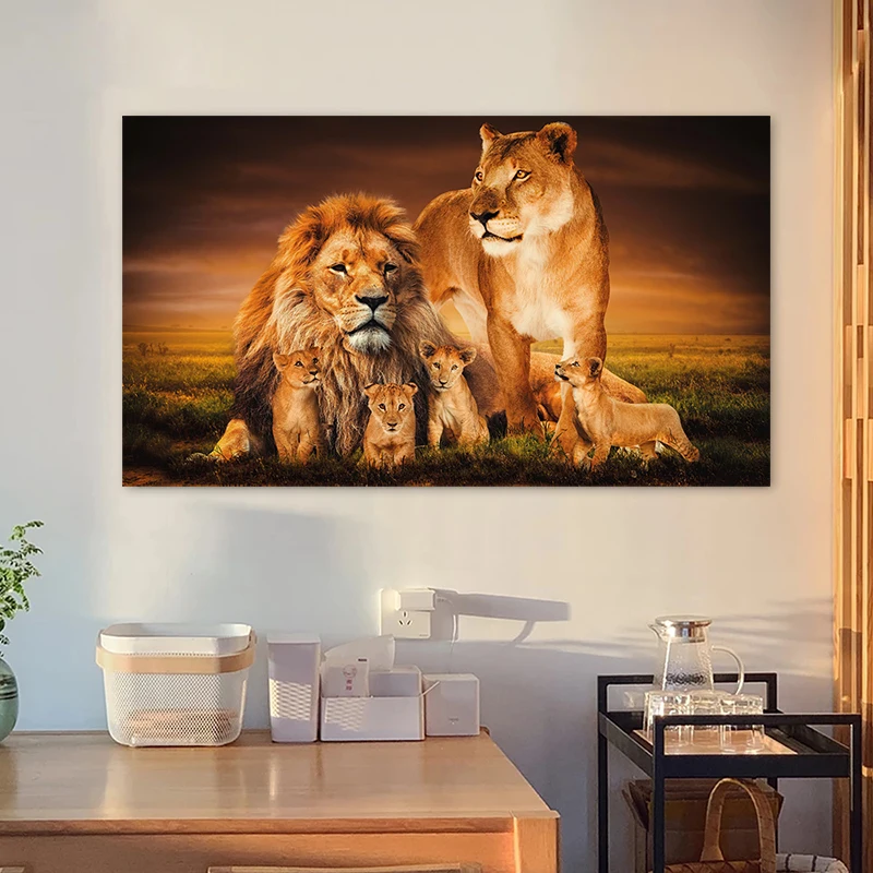 الأسد الأسرة الملصقات الحيوان اللوحة جدار صورة فنية لغرفة المعيشة غرفة نوم قماش يطبع ديكور المنزل الحديث لا الإطار