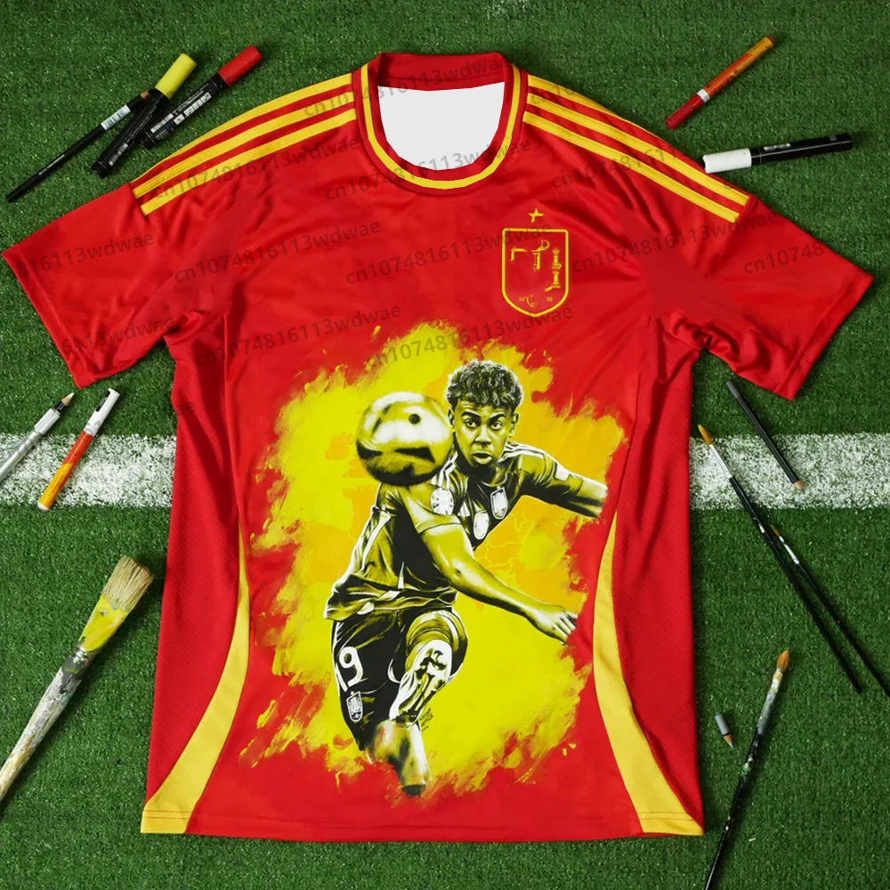 

T-shirt For Men Spain Style Football Jersey Yamal 19 Number Home Shirt Street Graffiti Jersey Outdoor Sports Jersey Tee