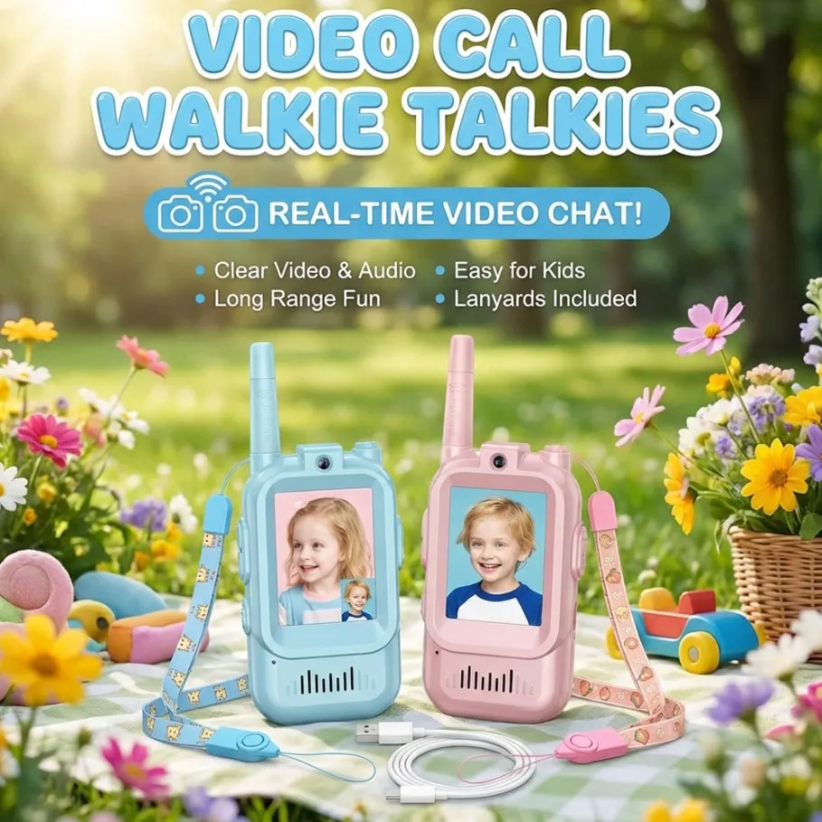 

2 шт. детские видеорации с 2-дюймовым HD-экраном, вызовы в один клик, интерком, перезаряжаемые через USB-C, подарки на день рождения для мальчиков и девочек