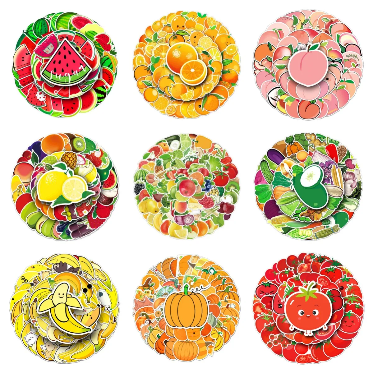 10/30/50PCS Cartoon Watermelon Fruit and Vegetable Stickers Desk Refrigerator Computer Waterproof Stickers Wholesale