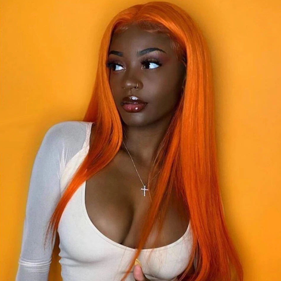 Ginger Orange Lace Front Human Hair Wig 13x4 Bone Straight Brazilian Human Hair Wigs Pre Plucked Transparent Lace Frontal Wig