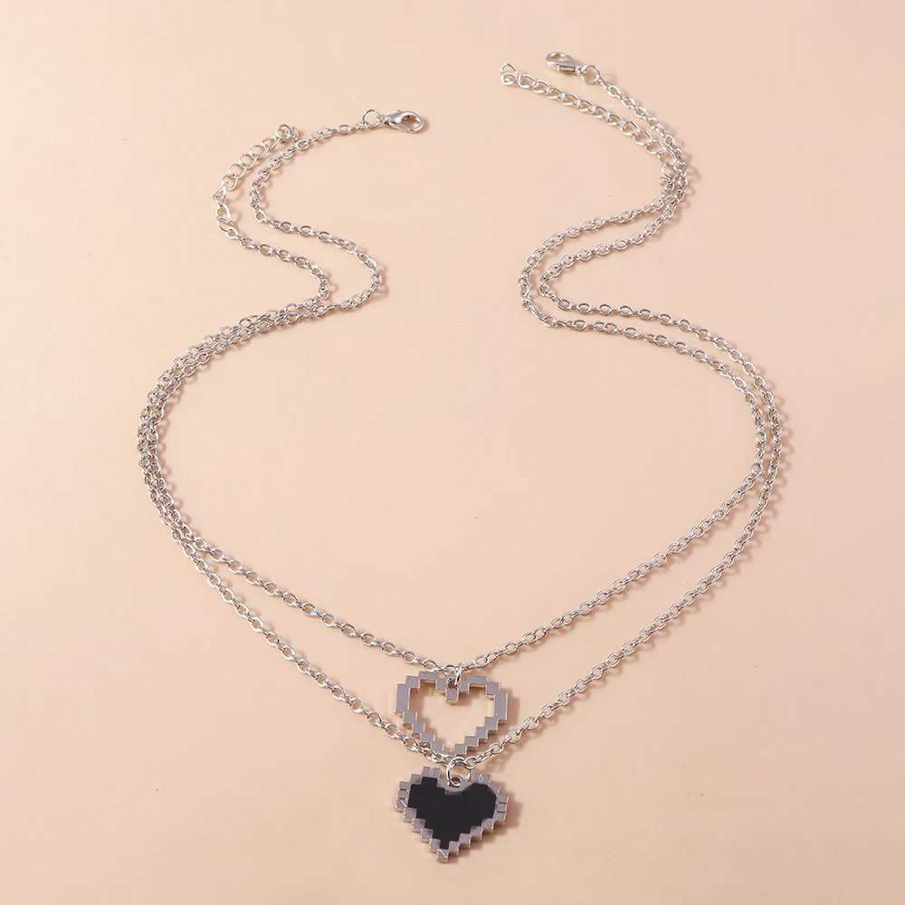 2 teile/satz Damen Neue Liebe Pixel Herz Halskette für Frauen Männer BFF Beste Freunde Paar Passenden Anhänger Halskette Set Geburtstag geschenke – Detail 3