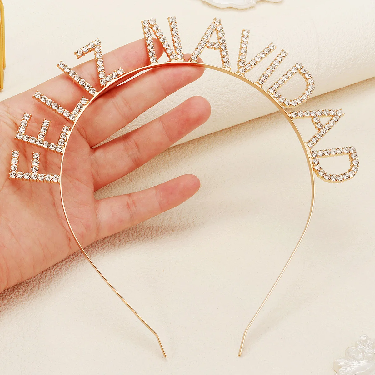 FELIZ NAVIDAD Faixa de cabelo com alfabeto de Natal, strass brilhante, coroa artesanal, tiara, festa, para mulheres e meninas