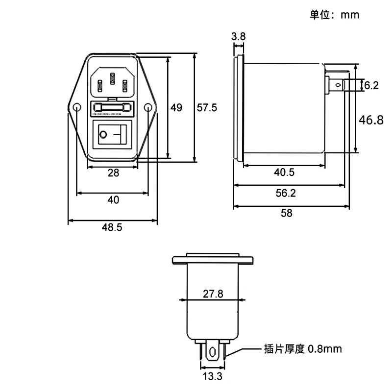 IEC Socket Type Power Filter CW2B-3/6/10A-T Socket type purge with dual safety switch with lamp EMI interference CW2B-10A-T