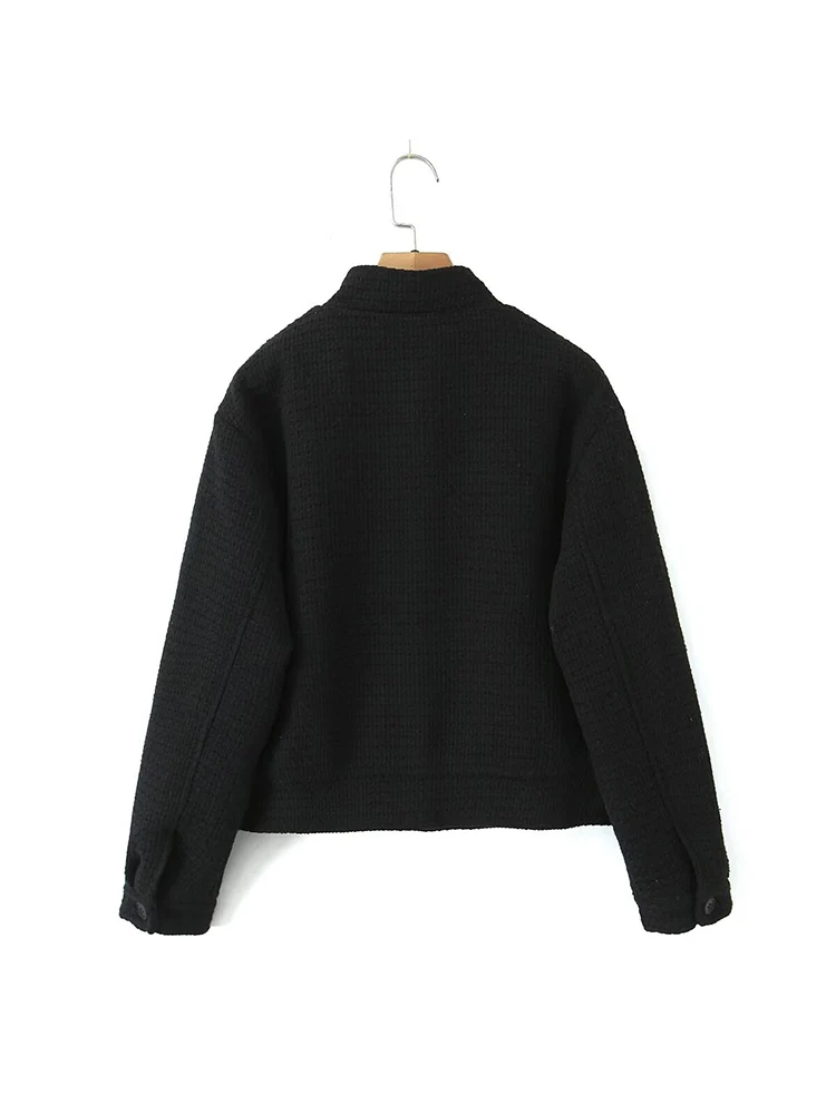 유럽 스타일 신상 여성 패션 다용도 기질 솔리드 컬러 퀼팅 긴 소매 작은 스탠드 칼라 면 코트