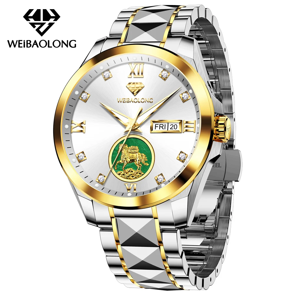 WEIBAOLONG 3816 Luxury Mens Automatic Mechanical Watch 50M Waterproof Tungsten Steel Week Date Real Gold Diamond Watches for Man