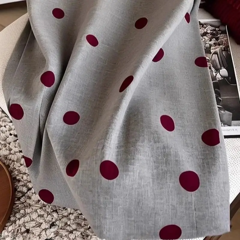موضة جديدة البولكا نقطة تنورة مطبوعة المرأة الخريف عالية الخصر أنيقة مكتب سيدة ألف خط رمادي التنانير ميدي سليم Jupe #4