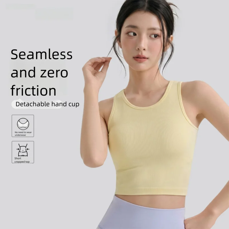 Seamless Yoga Tank Top Women Removable Pads Push Up Sports Vest Gym Workout Shirts Fitness Running Cropped Tank Top