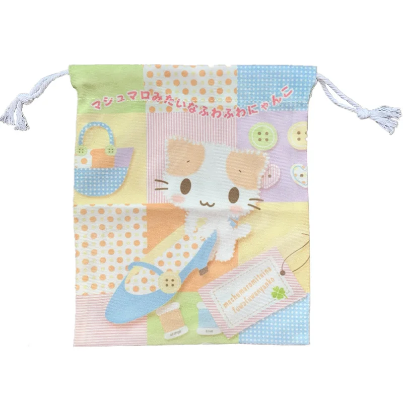 Masyumaro Fluffy Fuwa Nyanko Cat Drawstring Bag Pocket Anime Cute Kawaii Drawstring Pouch Small Items Storage Bags Organizer