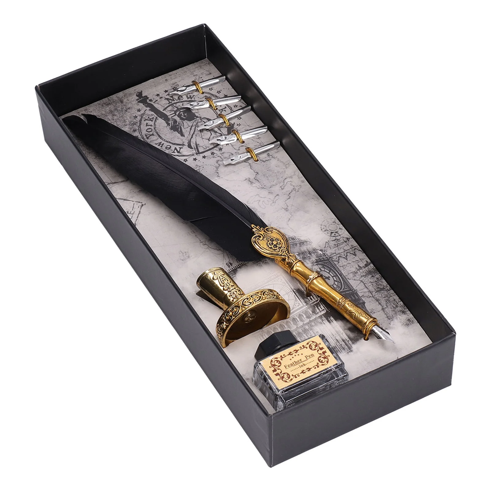 Feather Pen Exquisite Vintage Elegant Stainless Steel Smoothly Writing Wear Resistant Quill Pen