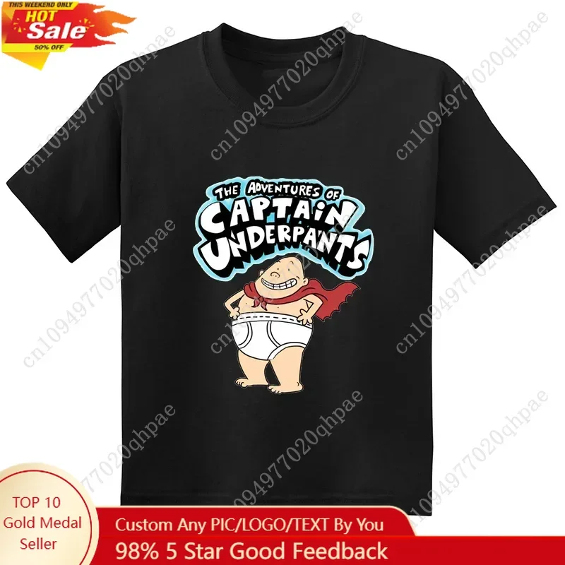 

Captain Panties cartoon printed children's short sleeved T-shirt