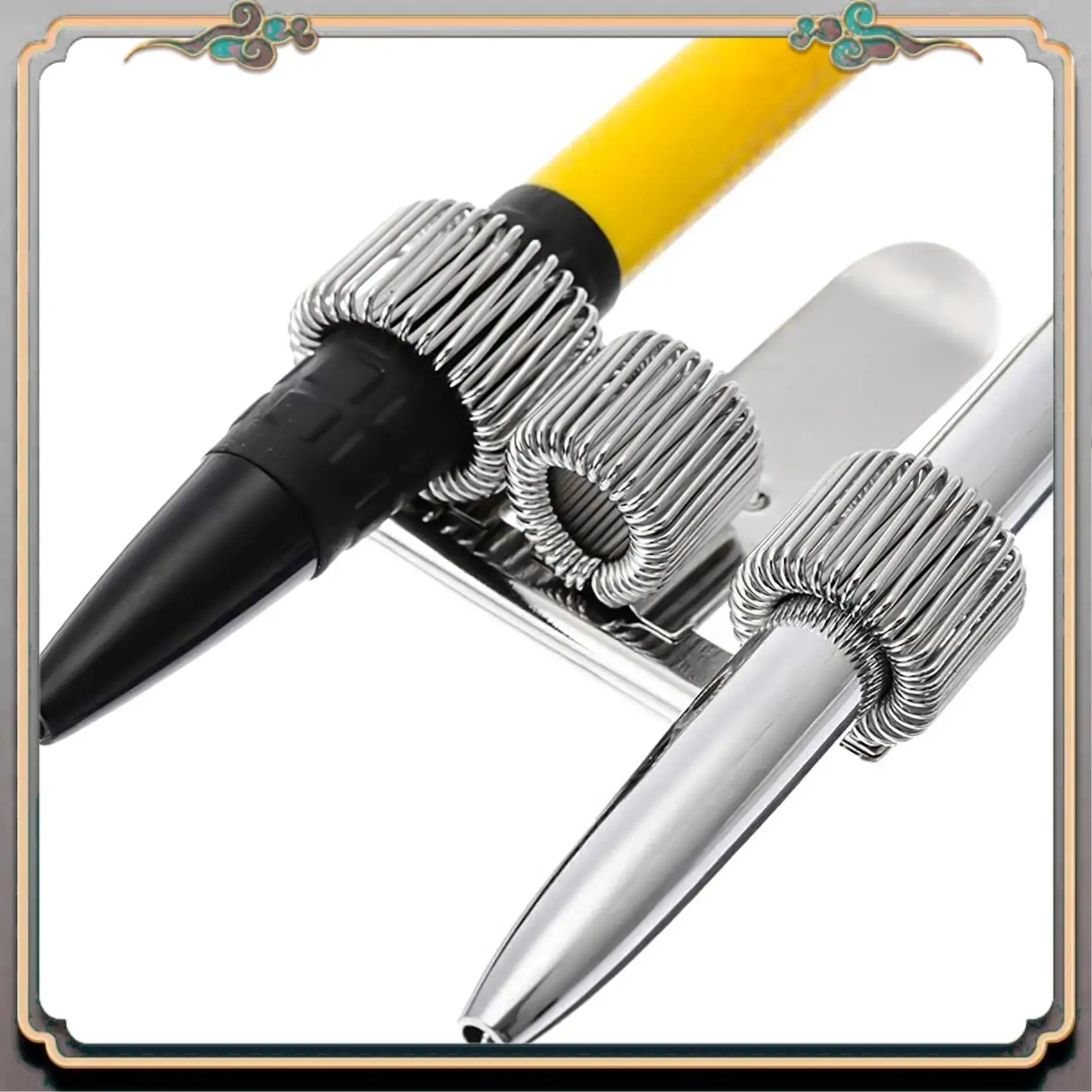 دائم 6 قطع حامل القلم حقيبة الفولاذ المقاوم للصدأ حامل القلم كليب الفضة 3 ثقوب حامل القلم لأجهزة الكمبيوتر المحمول في المنزل والمكتب #5