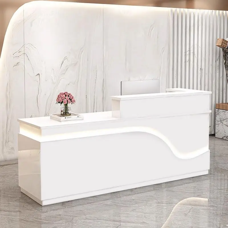 Salon Reception Desk with Counter, Front Desk Reception Counter with Lockable Drawer & Cabinet, Retail Checkout for Home Office,