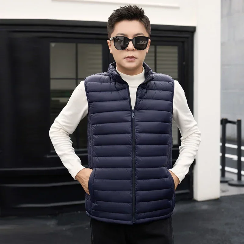 

Men Vest Coat Stand Collar Sleeveless Jackets Zipper Closure Waistcoat with Pockets Design Thickened Solid Color Vest Coat