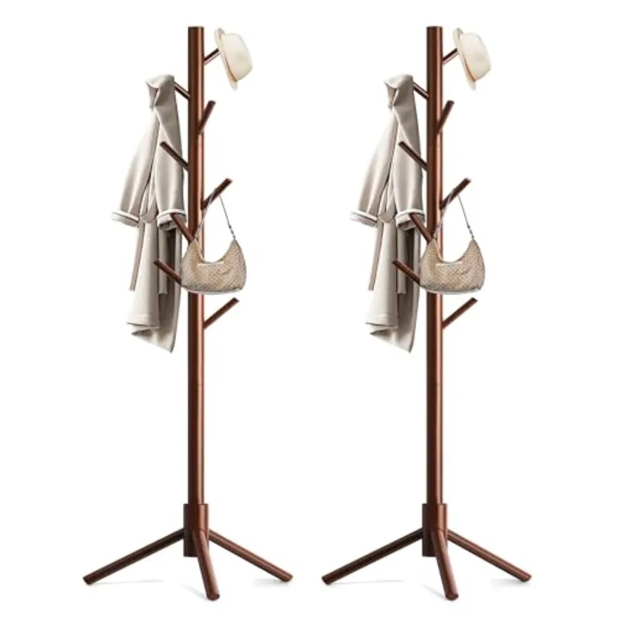 

Wooden Coat Rack Stand Freestanding Coat Rack with 8 Hooks 3 Adjustable Size Coat Tree for Hats Coats Scarves bags Coat Hanger