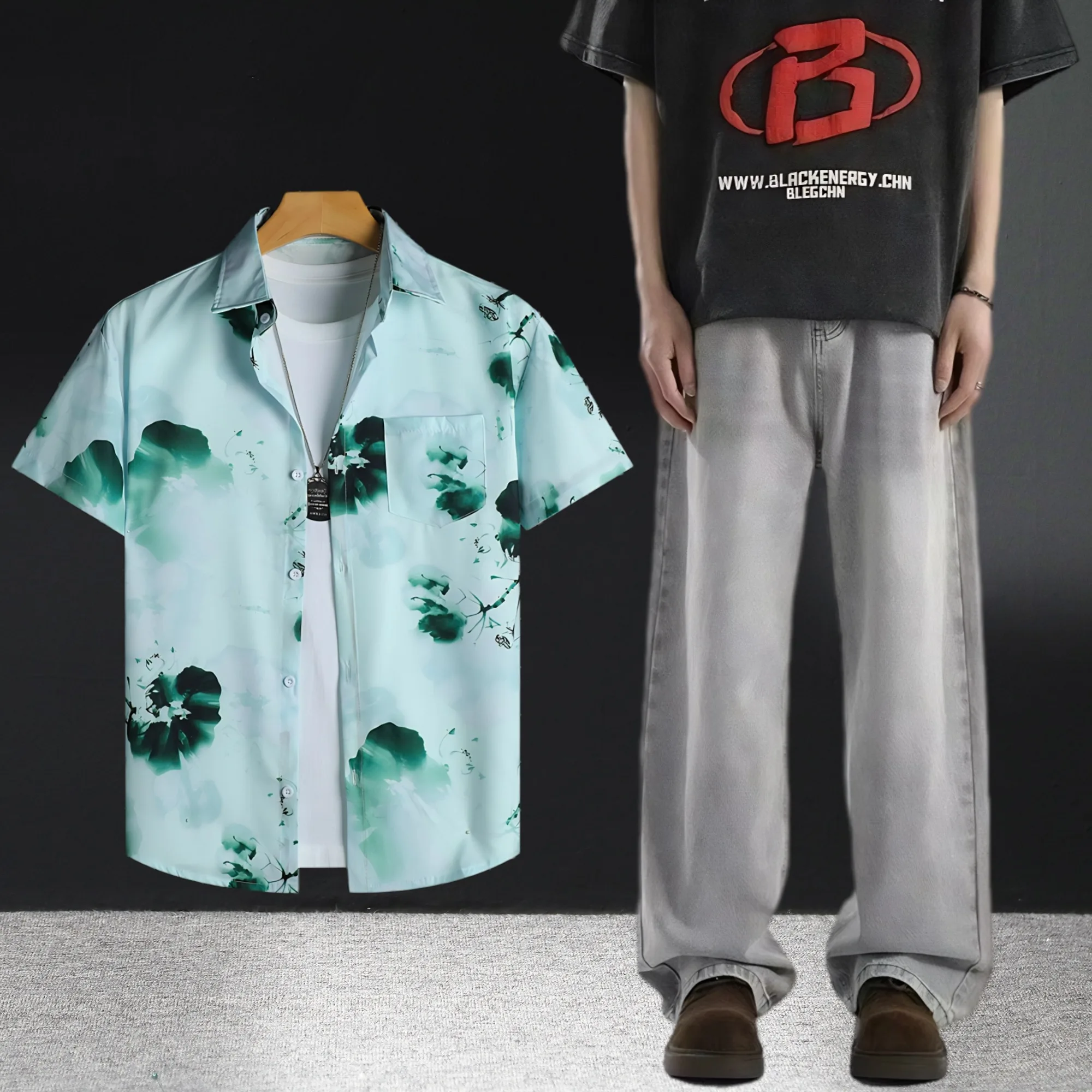 

Повседневные мужские летние рубашки и джинсовые комплекты, топы с короткими рукавами и принтом, удобный тонкий джинсовый наряд