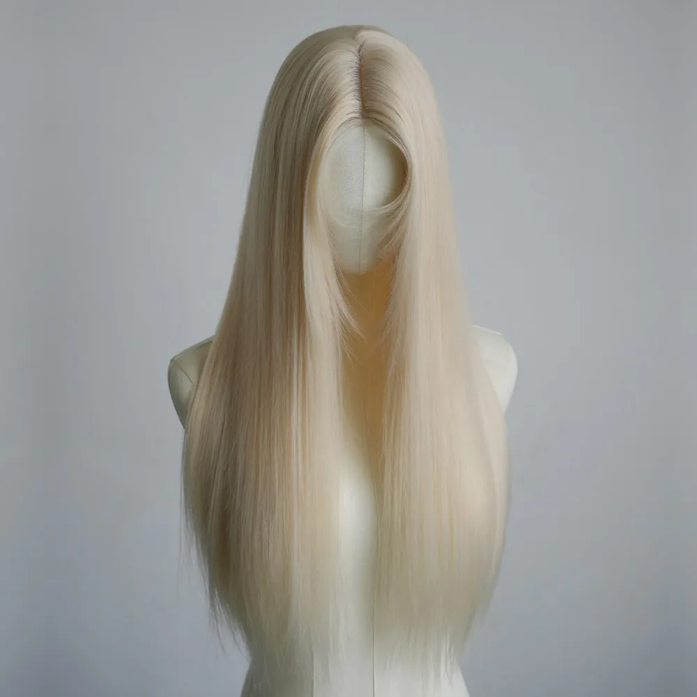 hand-hook-wig-white-gold-front-lace-light-color-full-head-cover-women's-medium-division-long-straight-hair-cos-universal-daily