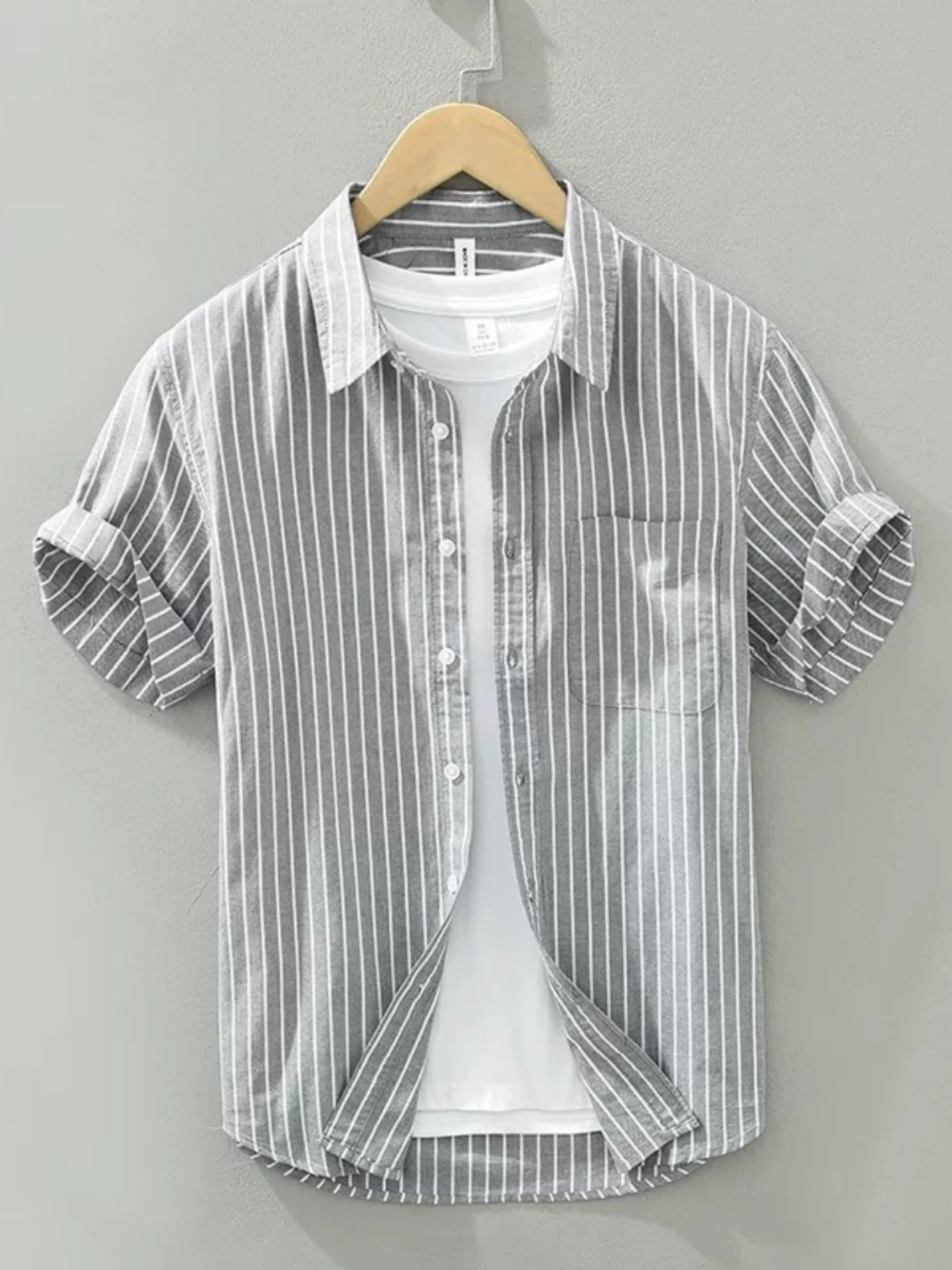 Men's Summer Short Sleeve Shirt Casual Comfortable Pure Cotton Striped Top Fashionable Japanese Style Versatile Business Shirt