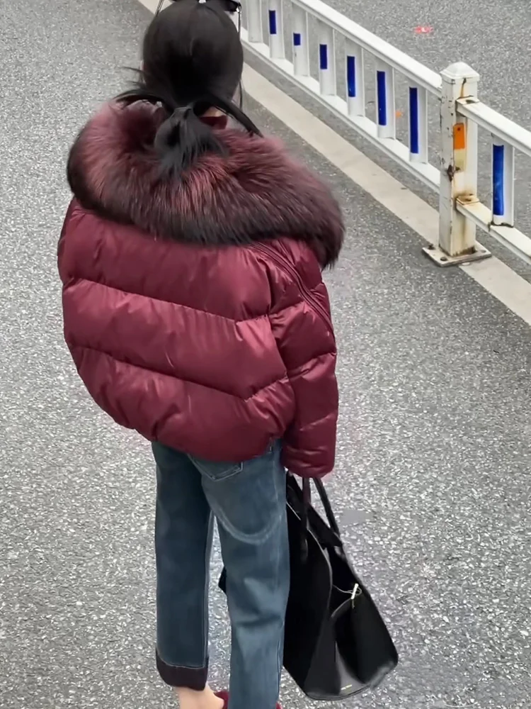 2025 moda inverno feminino ganso para baixo jaqueta natural gola de pele de guaxinim casacos parka puffer jaquetas outwear casacos