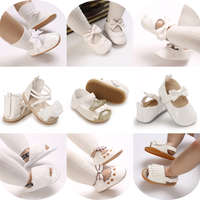 VALEN SINA 0-18 Months Newborn Girl White Baptism Shoes Bow Non-slip Rubber Soft-Sole Flat PU First Walker Mary Janes