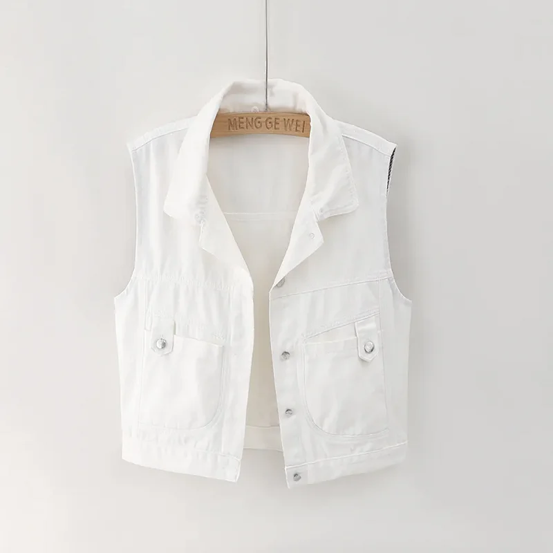 Vintage kamizelka dżinsowa z kapturem damska wiosna i jesień 2025 nowych moda kurtka bez rękawów topy dżinsy kamizelka damska odzież wierzchnia T1224