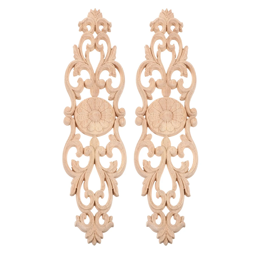 

2Pcs European-Style Carved Wood Applique Onlay Furniture Decoration Exquisite Hand-Carved Wooden Decals for Background Wall