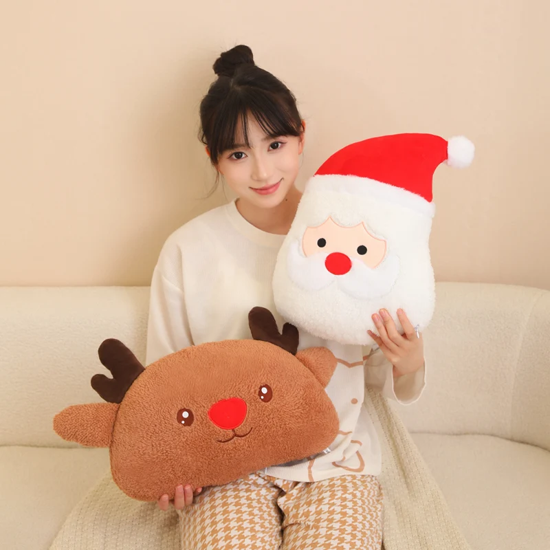 38cm Plush Pillow Lovely Stuffed Soft Santa Claus Elk Cartoon Creative Fluffy Huggable Doll Toys For Children Christmas Gift