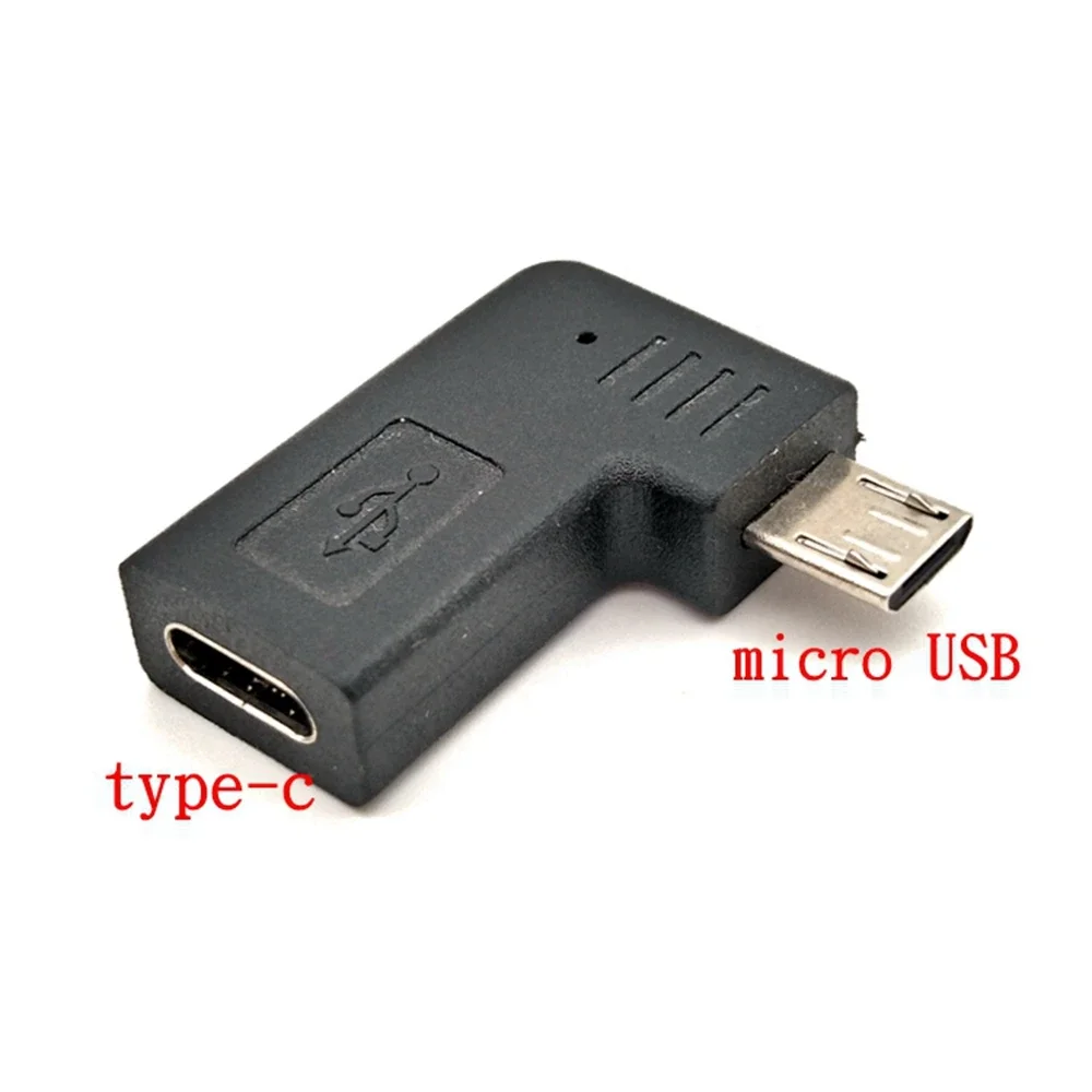 USB-C data adapter female to Micro USB 2.0, 5-pin male connector, 90 degree left and right angle coupler, elbow design