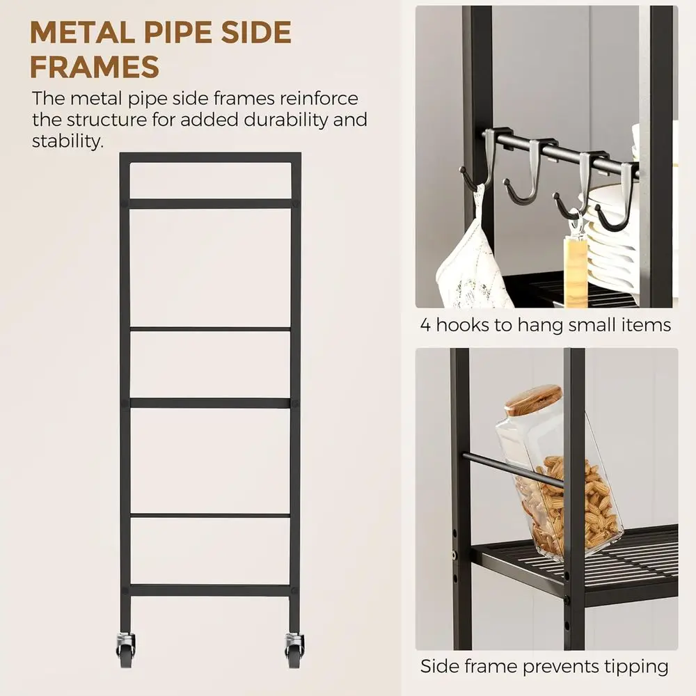 رف تخزين شبكي صناعي من 3 طبقات مع عجلات وطبقة خشبية، أرفف قابلة للتعديل، عريض 31.5، للمطبخ، والغسيل، والمخزن، Pla #6