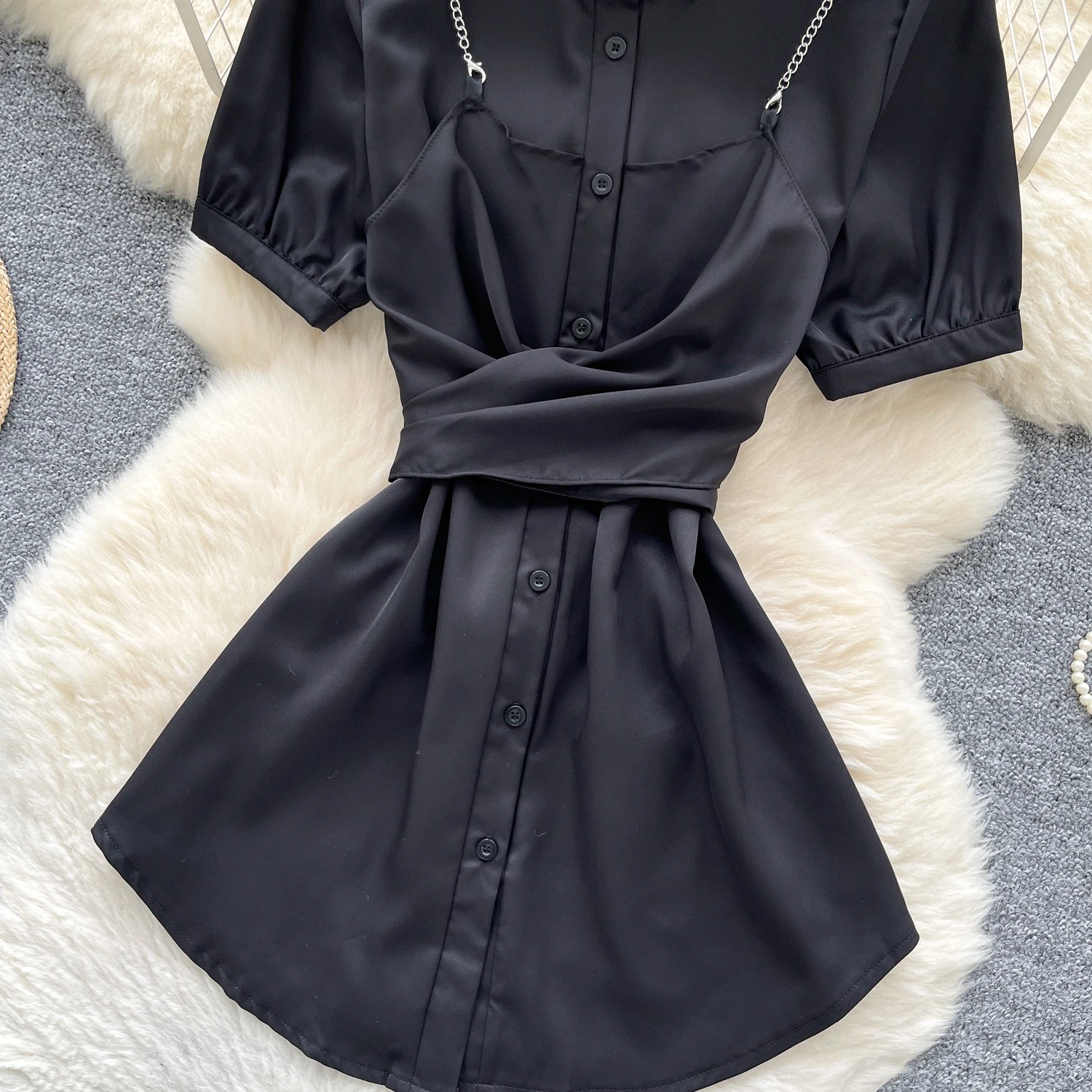 Verão mancha camisa vestido feminino temperamento cor sólida cruz bandagem manga curta casual vestidos curtos viajando roupas femininas